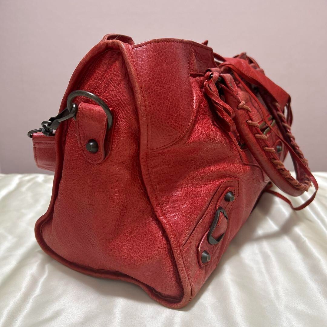 BALENCIAGA Le City – Authentic Red Leather Top Handle / Shoulder Bag Classic ES1