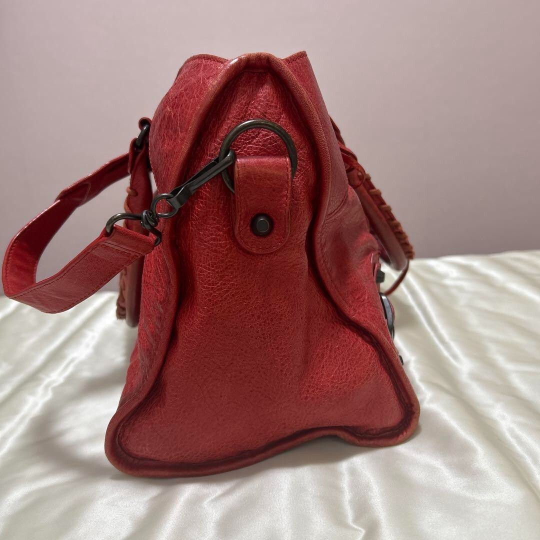 BALENCIAGA Le City – Authentic Red Leather Top Handle / Shoulder Bag Classic ES1